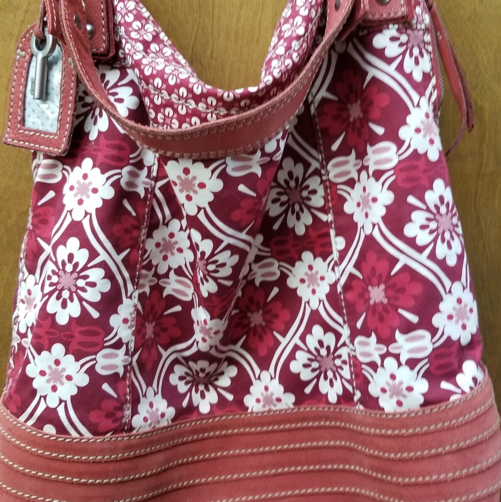 Fossil Red and White shoulder hobo bag